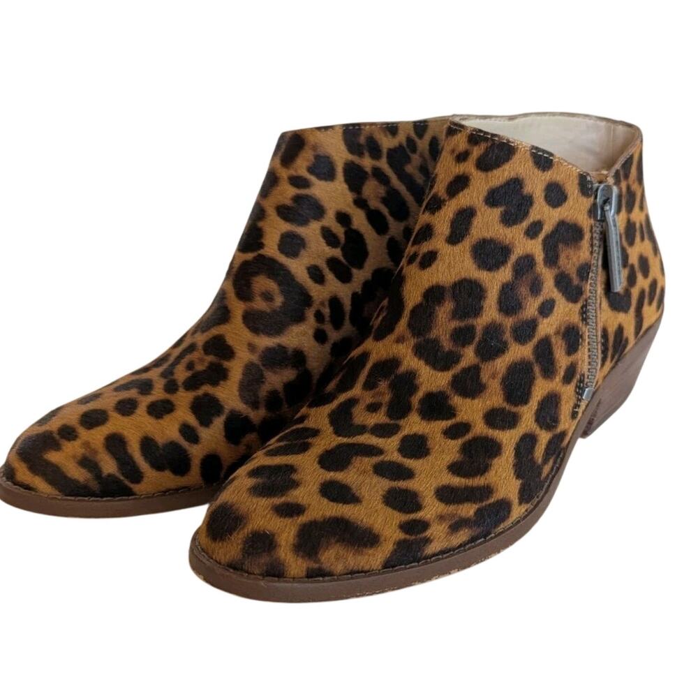 1 State Ankle Boots Rosita Size 7.5 Brown Leopard Print Leather Cow Hair Wedge